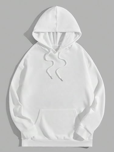 COZYEASE Men's Graphic Letter Print Drawstring Street Hoodies Oversized Vintage Long Sleeve Sweatshirts White L2