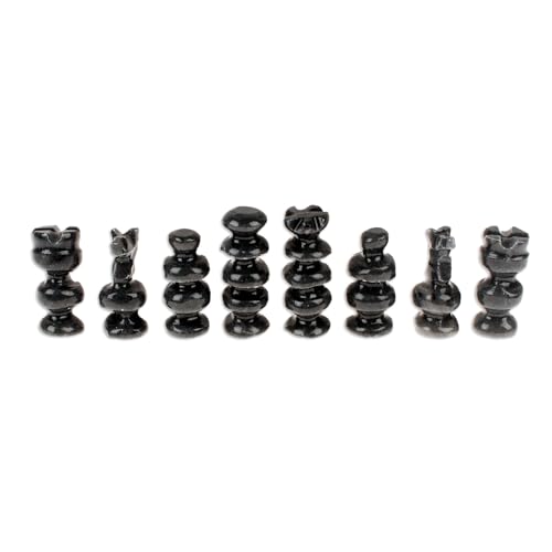 Mini set de ajedrez de ónix y mármol gris e marfil miniatura 3