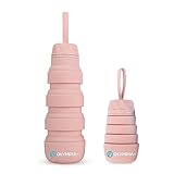 OLYMPIA WS collapsible water bottles 18oz silicone foldable leakproof BPA free for sports gym cycling climbing camping hiking traveling essentials carabiner lightweight portable (Pink)