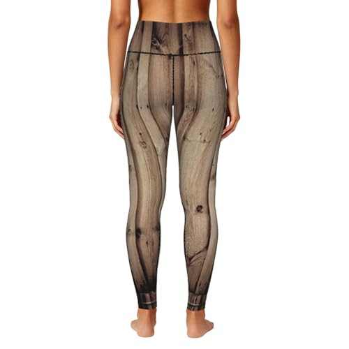 Leggings con bolsillos de entrenamiento para mujer con estampado madera 4