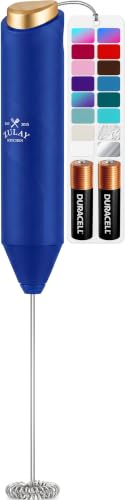 Image of Zulay Kitchen Duracell Powered Milk Frother Handheld Foam Maker - Whisk Drink Mixer for Coffee, Latte, Matcha, Cappuccino - Mini Foamer by Milk Boss - Batteries Included - (Blue /Gold)