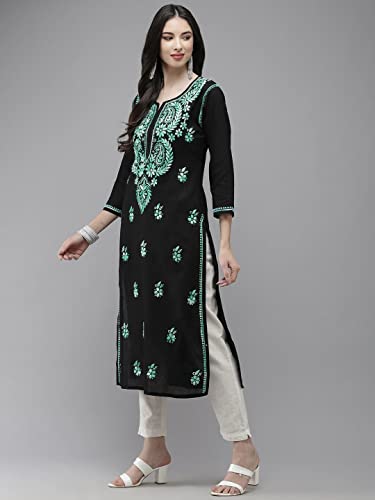 Image of Ada Hand Embroidered Lucknowi Chikankari Cotton Kurta Kurti for Women A411191