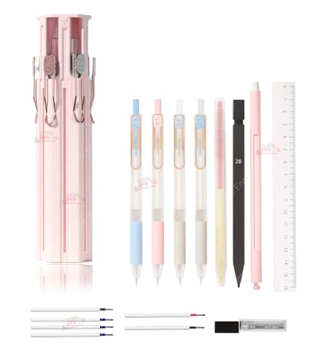 Image of Invite Enterprise Pencil Box with Standing Pen Holder | Multi-Function Writing Case with Ruler, Gel Pens, Eraser & Refills | Ideal Gift for Boys, Girls [Multicolor] (6 in1 Pen case)