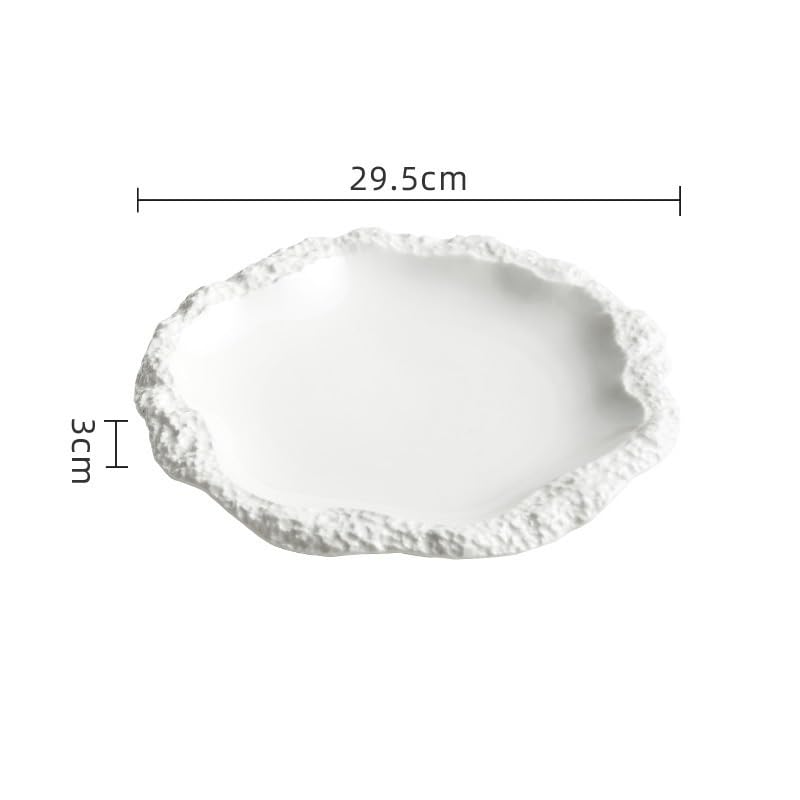 Teller Kreativer, verdickter Keramik-Essteller, Hotel-Restaurant-Geschirr, geprägtes Porzellan, weißer Salat- und Pastateller, Küchenutensilien, Teller for kalte Gerichte Geschirr(11.6 inch)