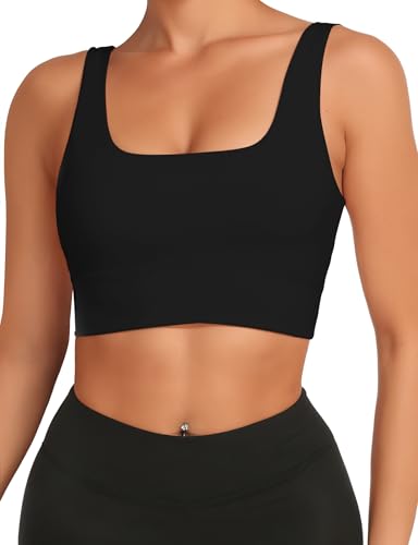 Buauty Sports Bras for Women, High Support Molded Cup Scoop Neck U Back Crop with Padding, Workout Push up Compression Bralettes with Built, Open Back Gym Athletic Bras Black XL