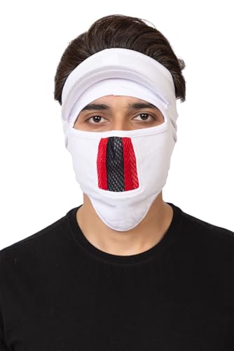 Image of Gajraj Unisex Cotton Anti Pollution Dust Sun Protecion Full Face Cover Mask with Air Filter Mesh and Visor (White) (Mask with Air filter and Visor)