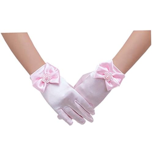 TINEASUR Lace Gloves Girls Flower Girl Gloves Short Fashionable Pink Comfortable Fit Great for Wedding Party