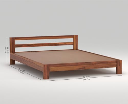 Image of SUNCOM Wooden Low Height Queen Size Bed Without Storage | Wooden Platform Bed | Space Saving Low Floor /Lying /Rise /Level /Profile Cot Bed for Bedroom | Basic Headboard | Honey Finish