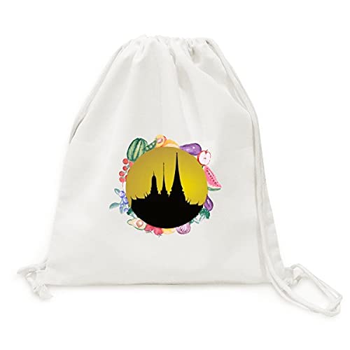 Sac en tissu pliable à sangle résistant imprimé temple thaïlandais