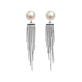 Pendientes de borla de perlas de plata con flecos de cadena larga para mujer, joyería de moda