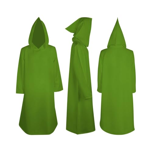 Boys Girls Halloween 𝐂ostume Cloak Cape Witch Hoodie Open Front Plain Cape Holiday Party Trendy (Green, 5-6 Years)