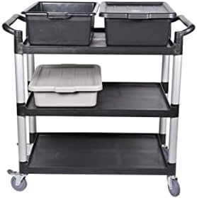 Restaurantware RW Clean 31.9 x 17.1 x 35.8 Inch Utility Cart 1 Rolling Cleaning Cart - Small 3 Shelves Black Plastic Rolling Cart Heavy-Duty For Organization Or Storage image 5