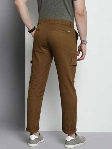Image of The Indian Garage Co Men Slim Fit Solid Mid-Rise Cargos