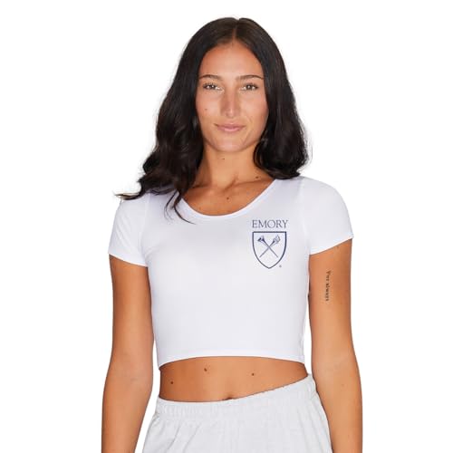 Lojobands Women's Tailgate Outfit College Fitted Cropped Tee Crop Top Made in USA One Size Fits Most (Emory Eagles - White)