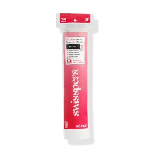 Swisspers Smooth Moves Ultra-Luxe Premium Cotton Rounds, Hypoallergenic Makeup Remover Pads for Sensitive Skin, USA Made, Vegan, Lint-Free, Paraben Free, 100 Count