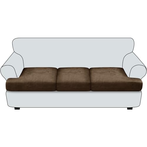 Leather Look Couch Cushion Covers - Sets of 3 Sofa Cushion Slipcovers (Dark Brown)