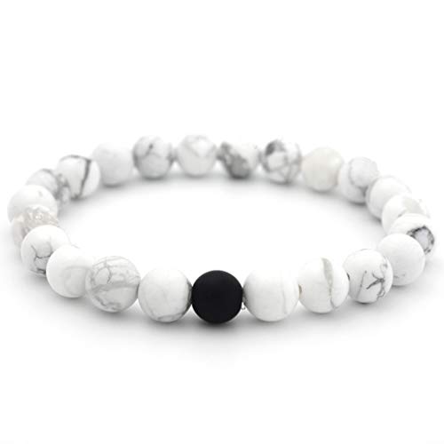 SPORTTIN Lava Rock 8mm Beads Bracelet for Men Black and White Stretch Charm Bracelets 7-7.5 Inch(White)