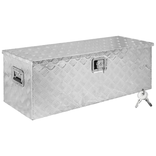 Trucky Truckbox aus Aluminium, Modell D160, 109x40x38 cm, Abschließbar, Robustes Riffelblech, Deichselbox Für Werkstatt, Auto, Hobby Alu Kiste Anhängerbox