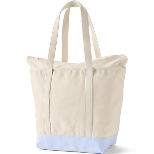 Image of Lands' End Open Top Canvas Tote Bag | 100% Cotton Canvas, Five Pockets, Key Strap, Water-Resistant Base, Stands Upright, Beach Bag, Travel Tote, Grocery Tote