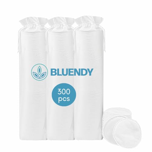 BLUENDY Lot de 300 tampons démaquillants ronds en coton de qualité supérieure pour le visage, 100 % pur coton, non pelucheux, portables, en coton doux haut de gamme