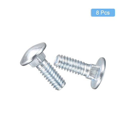 Image of uxcell 1 /4-20x3 /4 Carriage Bolt, 8pcs Round Head Square Neck Screws, Carbon Steel Zinc Plated, Fully Threaded, Silver