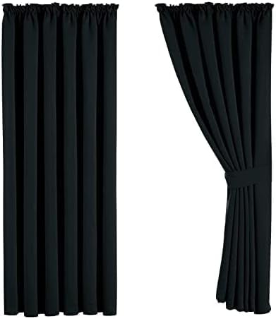 Aspire Homeware Super Soft Pencil Pleat Curtains 66x84 inch drop Thermal Insulated Energy Saving Black Curtain Tape Top Door Curtains for Living Room 2 Panels with Tiebacks — image 1