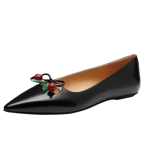 Coach Women's Runway Flat with Cherries Ballet, Black/Red, 7.5