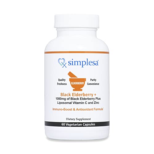 Simplesa Black Elderberry With Zinc And Vitamin C For Adults, 60 Vegan Capsules Herbal Supplements, Organic Sambucus Elderberry 1000Mg, Help Promote Immune And Antioxidant Support, Made In Usa #TOP10