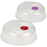 com-four® 2x Tapa del microondas con ventilación ajustable en la tapa, tapa del microondas con agarre de plástico empotrado [la selección varía] (2 piezas - transparente/color)