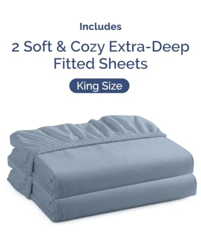 Image of CGK Linens 2 Pack Extra Deep King Fitted Sheets - Heathered Blue
