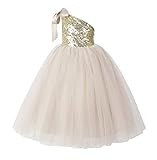 ekidsbridal One-Shoulder Sequin Tutu Flower Girl Dress Wedding Pageant Dresses Ball Gown Tutu Dresses 182 10 Gold/Champagne