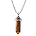 Tacool Gemstone Hexagonal Pointed Reiki Chakra Beaded Pendant Neclace Stainless Steel Chain 18 Inches (Yellow Tiger's Eye)