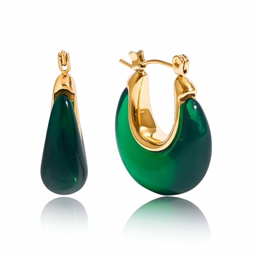 Image of Fullpop Vintage Earrings for Women, Chunky 14K Gold Plated Resin Hoop Earrings Lightweight Hollow Drop Earrings Hypoallergenic Earrings for Women Vintage Anthropologie Jewelry Gifts for Women