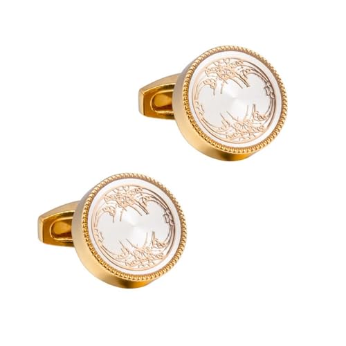 Mancuernillas para hombre doradas redondas esmaltadas miniatura 1