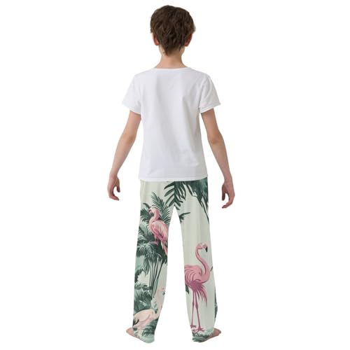 Palm Trees Flamingo Boys Long Pants Soft Trousers Elastic Waist Kids Lounge Bottoms with Pockets S-XL3