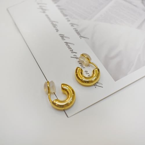 Clip on Small Chunky Hoop Earrings for Women Girls, 14K Real Gold Plated Hoop Fake Piercing Earrings, Non Pierced Earrings Gold Silver2