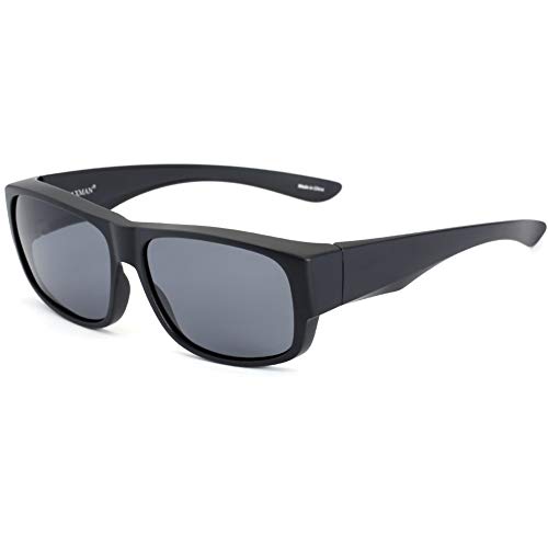 CAXMAN Polarized Fits Over Glasses Sunglasses Wear Over the Prescription Glasses Matte Black Frame Grey Lens Medium Size