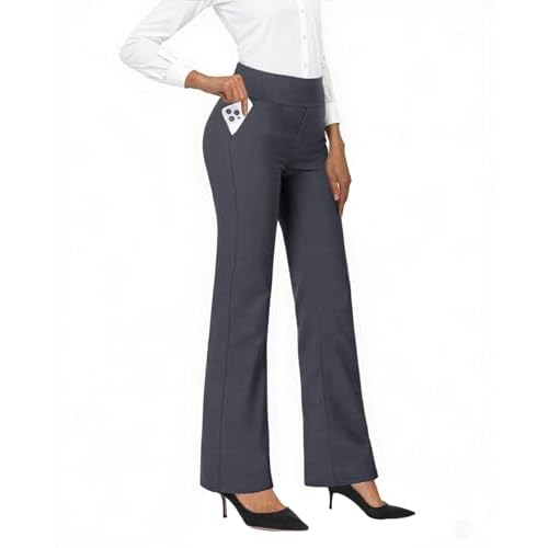 Womens High Waist Dress Work Pants Casual Business Stretchy Office Trousers with Pockets Grey Small