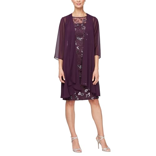 Image of Alex Evenings Women's Short Embroidered Dress with Illusion Jacket