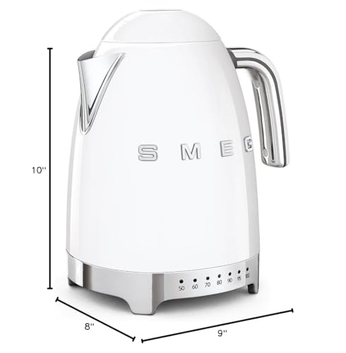 Image of SMEG Variable Temperature Electric Kettle 1.7L (7 Cup), Stainless Steel Tea & Coffee Kettle, Fast Boil, Adjustable Temp 122F-212F, Keep Warm, Auto Shut-Off, 360 Base, Retro Style-White