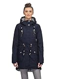 Détails : logo Ragwear appliqué en aspect cuir, cordon épais avec perles en aspect métal à la capuche et à la taille, quatre poches latérales avec boutons-pression et fermeture éclair