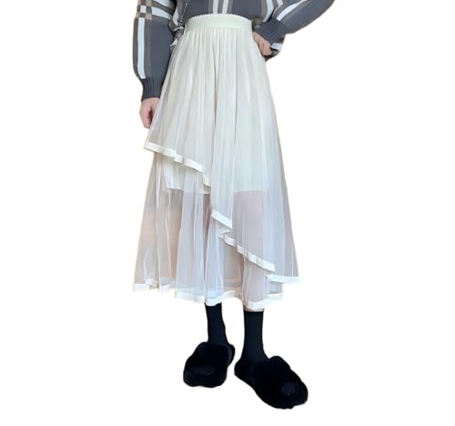 Women's Dark Romance Gothic A-Line Midi Skirt - Tiered Tulle Layer with Asymmetric Hem for Halloween Party