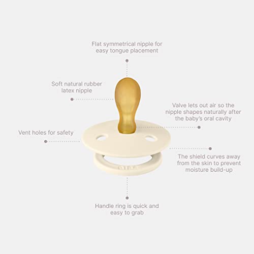 Image of BIBS Pacifiers 0-6 Months | Colour Collection 2-Pack | BPA-Free Symmetrical Natural Rubber Nipple | Made in Denmark | Vanilla /Pine Color Pacifier