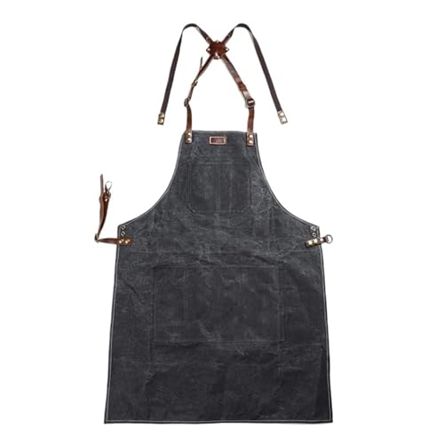 Tool Apron Tool Apron Wax Canvas With Leather Apron Gardening Aprons Tool Barbecue Barber Carpenter Painter Repairman's Clothes Aprons For Men Workshop(Dark Coffee) (Black)