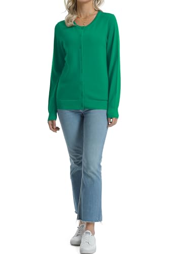 Image of QUALFORT Women's 100% Cotton Lightweight Cardigans Long Sleeve Knitted Button Down Sweater