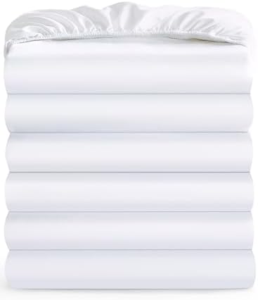 Maple&amp;Stone Queen Fitted Sheet Only - Bulk Pack of 6 Bottom Sheets - Premium Soft &amp; Breathable, Brushed Microfiber Fabric for Queen Size （White）