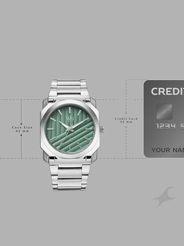 Image of Fastrack Vyb Challenger with Quartz Analog Green Dial Silver Stainless Steel Strap Watch for Men - FV30045SM01W