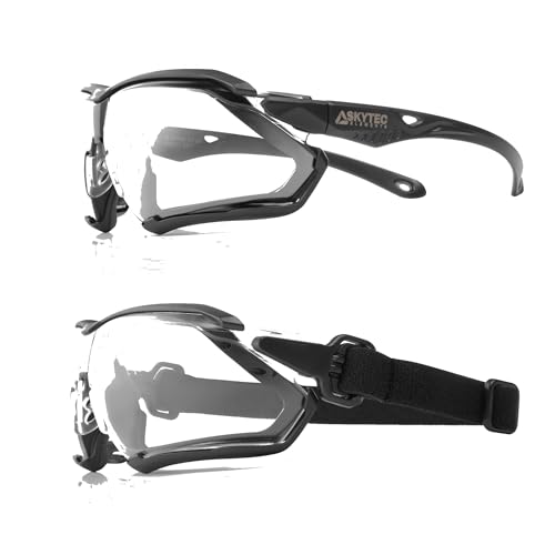 Skytec Hybrid Safety Goggles EN166 Certified – Anti-Scratch UV Protective Glasses with Adjustable Headband for Work, Lab, Grinding & Outdoor Eye Protection - Clear Lens