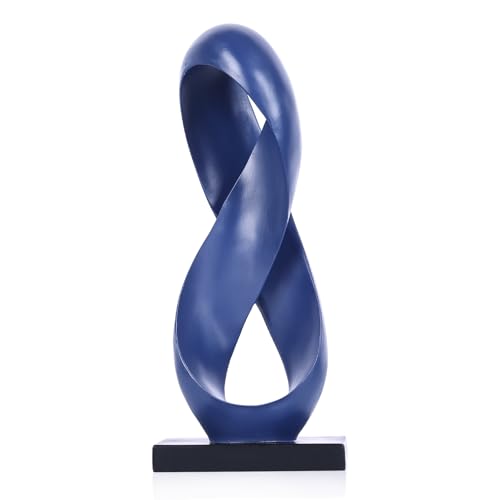 XIYOUQI Large Blue Knot Decor Statue 14.6in Tall, Resin Geometric Tabletop Sculpture for Coffee Table, Modern Decorative Object for Shelves Mantel, Contemporary Home Decor Accent, Decorative Knot