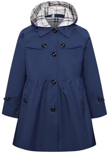 Betusline Girl's Trench Coat, Single Breasted Windbreaker Jacket Hoodie Dress Coat Outerwear for Girl,1# Navy Blue,7-8 Years = Tag 140